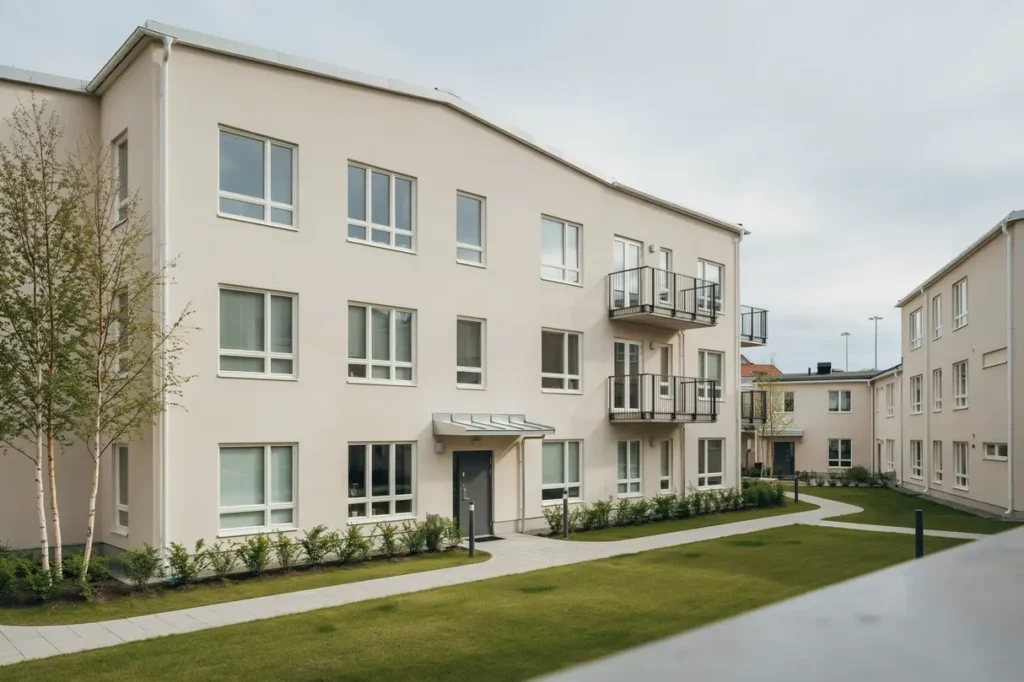 fasadrenovering med puts och till ggsisolering p flerbostadshus i alby botkyrka